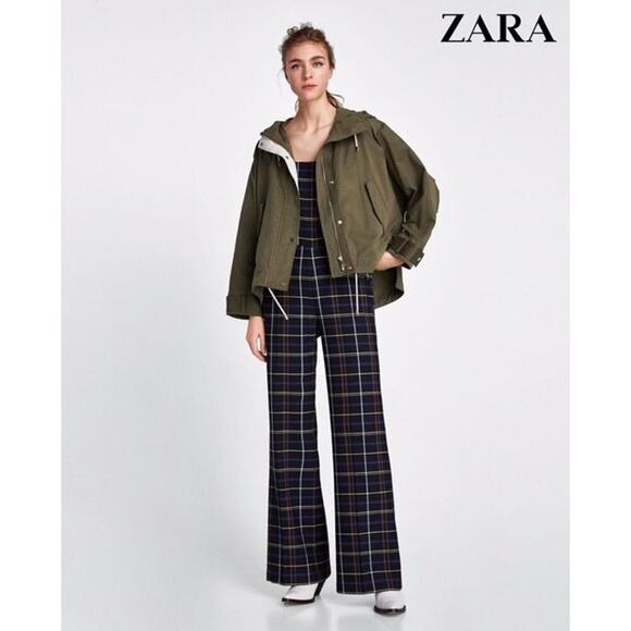 Zara Jacket Womens Xs Green Button Front Fully Lined Viscose Linen Blend Pockets - Picture 1 of 15